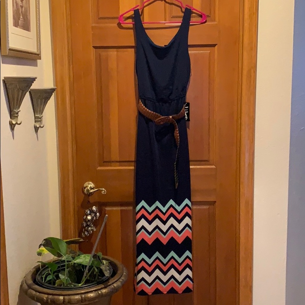 Navy blue & chevron maxi dress